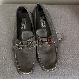 Salvatore Ferragamo Men's Charcoal Loafers with Metal Accent